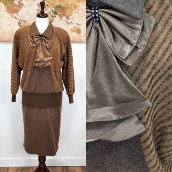 Vtg 70s wool skirt & sweater set - OSDI-A brand - Picture 1 of 12